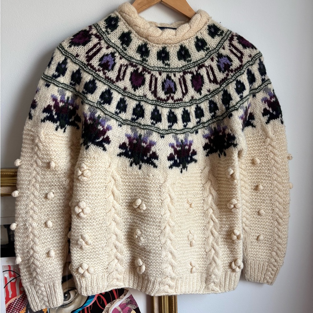 Cozy Cream and Purple Knit Sweater